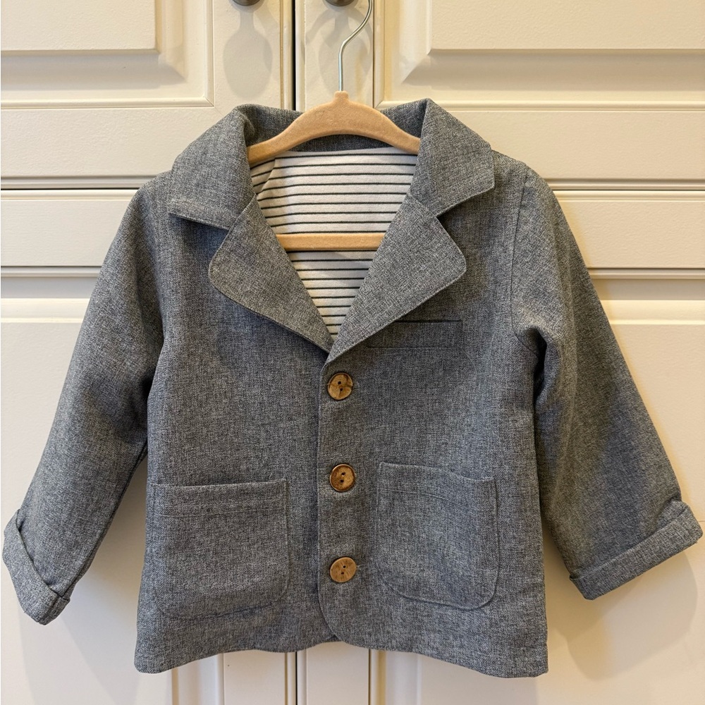 Gray Kids Jacket with Wooden Buttons